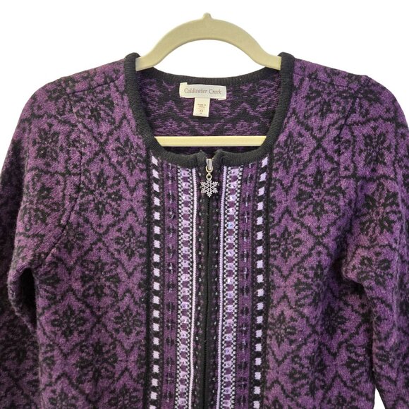 Coldwater Creek Wool Blend Snowflake Pattern Cardigan Sweater Size XS - Picture 4 of 6